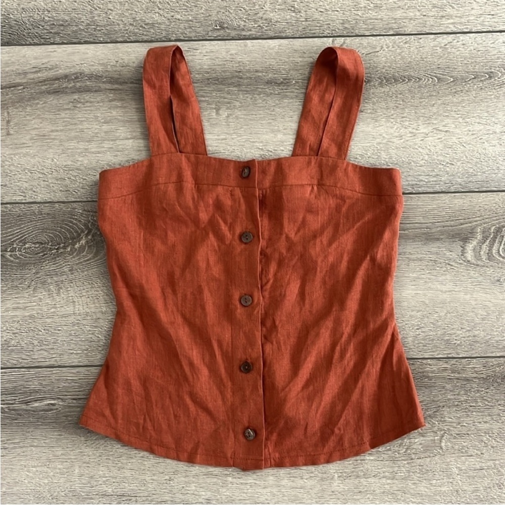 Women's 100% linen Rust Button-Down Tank Top